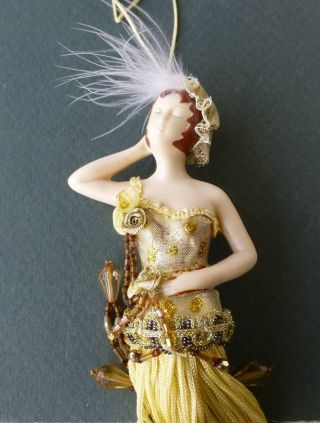Porcelain Bisque Half Doll Flapper,  Gold Lame Beaded Dress,  Ext,  Arms,