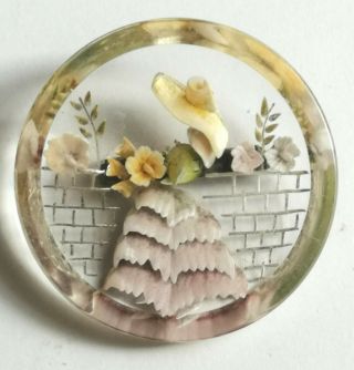 Rare C.  1930s Lucite Brooch - Lady With Flowers -