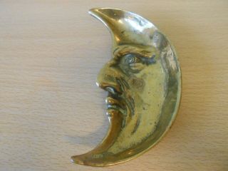 Rare 19thc Victorian Crescent Man In The Moon Brass Dish C1880