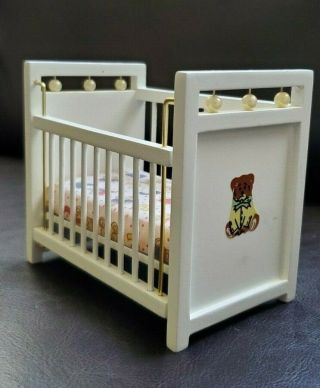 Dollhouse Accessories Mini Furniture White Baby Crib Bear Mattress Scale 1:12