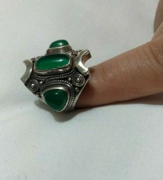 Ancient Antique Victorian Silver Ring Natural Agate Stone Bohemian Gypsy