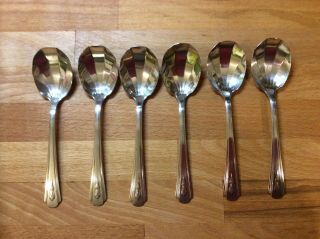 Set Of 6 Vintage Art Deco Dorchester Silver Plate Shell Fruit Spoons 14.  5cm