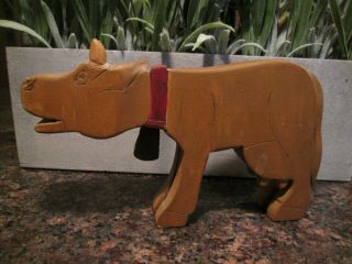 Antique Hand - Carved Wooden Mooing Cow With Wooden Bell,  " Got Milk? " 3 - 3/4 X 6 "