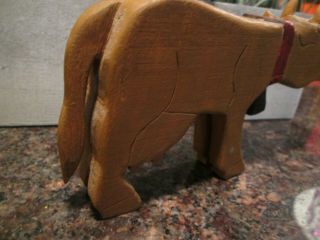 Antique Hand - Carved Wooden Mooing Cow With Wooden Bell,  