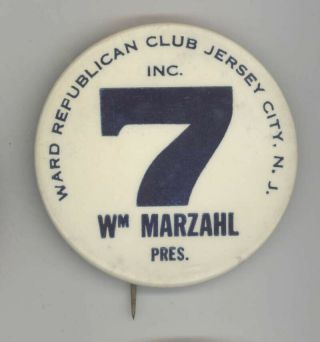 Rare Jersey City Jersey Political Pin Button Pinback Badge William Marzahl