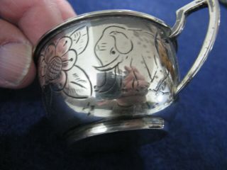 Sterling Baby Cup With Animal Figures.  Elephant,  Seal And Chicken.  By Heather