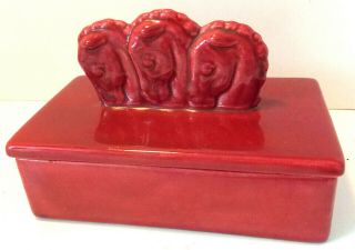 Rare Royal Haeger Art Deco Horse Head Red Cigarette Lidded Trinket Box Htf