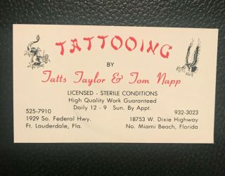 Tattoo Business Card Tatts Taylor Rare Studio Tom Napp Old Shop