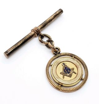 Antique 12k Gold Filled Masonic Frew Masons Square & Compass Pocket Watch Fob