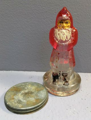 Antique Victory Glass Santa Father Christmas Belsnickle Candy Container With Lid
