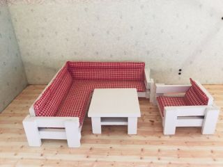 Vintage Lundby Sweden Dollhouse Furniture Sofa Group Couch Table Living Room