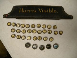 33 - Antique Harris Visible Typewriter Keys W/name Plate