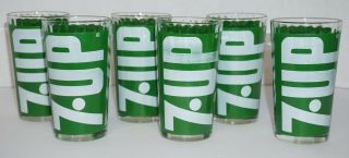 Rare Set Of 6 Short 7up Glasses Green White 12 Oz 5 " H The Uncola