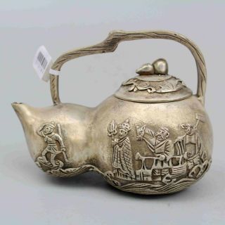 Collectable China Miao Silver Handwork Carve Journey To The West Noble Teapot