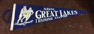 Rare Vtg 30s 40s 28 " Great Lakes Naval Training Station Football Felt Pennant