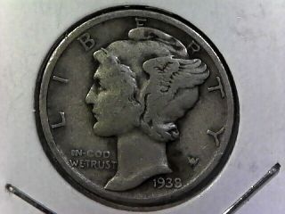 1938 D - Vg - Mercury Dime - - Very Rare - Only 5.  5 Million Minted - - - 124