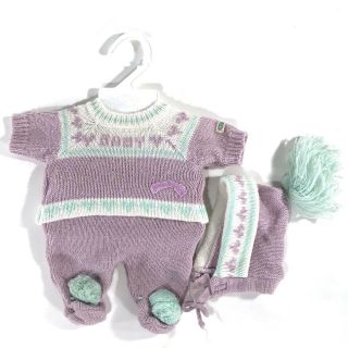 Vintage Cabbage Patch Kids Preemie Fuzzy Knit Purple Baby Sweater Hat Set Hanger