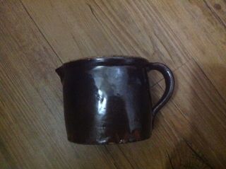Old Stoneware Jug Old Crock Antique Brown Glaze Small Pottery Syrup Pitcher Rare