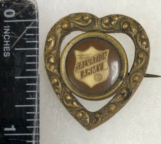 Salvation Army Pin - Antique Heart Shield Sepia Tone