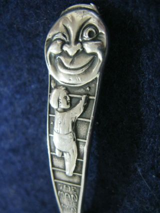 Antique " Man In The Moon " Sterling Silver Baby Spoon By Webster