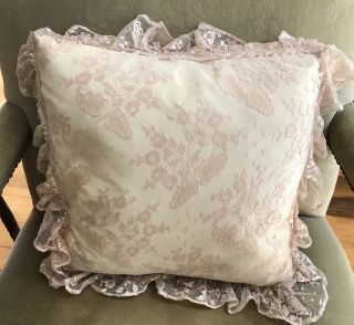 Bella Linea Lily Lace Cushion,  Pale Pink W/cream Satin Lining Rare 14”x14”