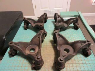 4 Antique Cast Iron Piano Furniture Dollies Casters Swivel Iron Wheels