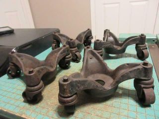 4 Antique Cast Iron Piano Furniture Dollies Casters Swivel Iron Wheels 2