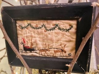 Primitive Sampler Santas Sleigh Folk Art Stitchery