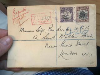Rare 1920’s Registered Mozambique Colonial Portugal Postal Cover Beira To London