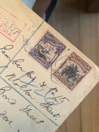 Rare 1920’s Registered Mozambique Colonial Portugal Postal Cover Beira To London 3