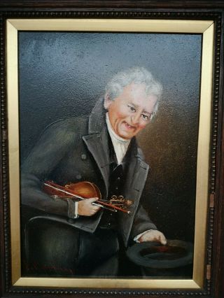 Antique 19th Century Oil Painting Violin Player - Signed