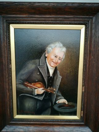 Antique 19th Century Oil Painting Violin Player - Signed 2