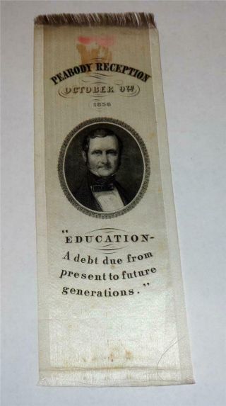 Rare George Peabody 1856 Antique Silk Bookmark Reception Oct 9 1856 01