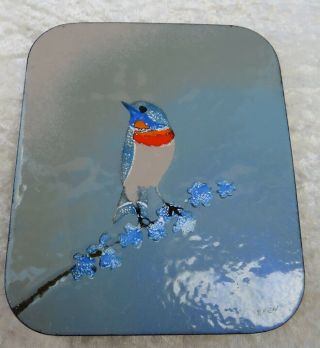 Colorful Bird 6.  25 X 7.  5 " Signed Eren Copper Enameled Wall Plaque