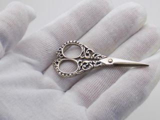 Vintage Solid Silver Italian Made Decorative Scissors Miniature Hallmarked Mini 2
