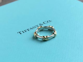 Tiffany & Co Sterling Silver 18k Yellow Gold Signature X Ring Band Sz 7 Rare