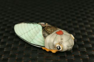 Rare Chinese Old Porcelain Hand Painting Cicada Statue Snuff Bottle