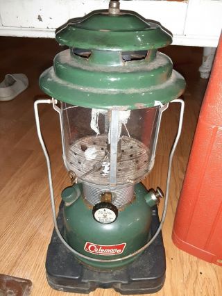 Vintage Green 1970 Coleman 220f Lantern W/ Red Carrying Case
