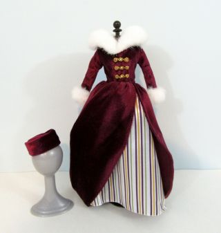 Vintage Barbie Doll Clothes - Long Winter Gown & Hat - Burgundy Velvet