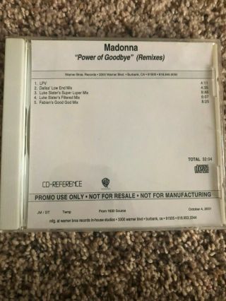 Madonna Power Of Goodbye Remixes Very Rare Reference Promo Cd