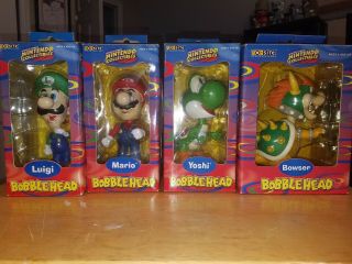 Rare 2001 Toysite Nintendo Collectible Bobblehead Set - Mario Luigi Yoshi Bowser