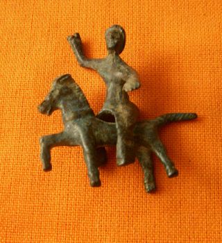 A296.  Celtic Style Bronze Horse And Rider Figurine.