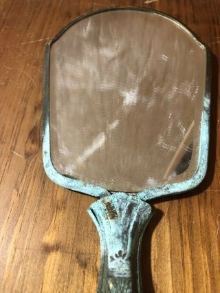 Tarnished Brass Vintage Antique Handheld Mirror Vanity Makeup Powder Room Fancy 2