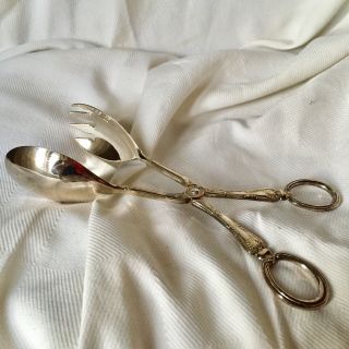Vintage Fb Rogers Silver Company - Silverplated Kings Salad Serving Tongs