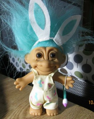 Vintage Russ Artist Easter Bunny Ears Troll Doll 5 " Peach Pink Hair