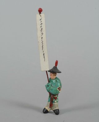 Antique Chinese Figurine Man Holding A Banner