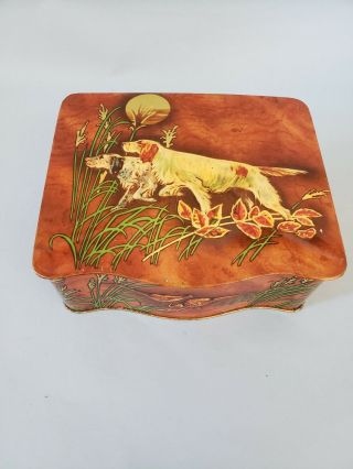 Vintage Tin Metal Box Embossed Hunting Dogs,  Fox Hunt Antique England