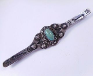 Antique Old Pawn Whirling Logs Turquoise Stamped Sterling Brooch Navajo Or Zuni