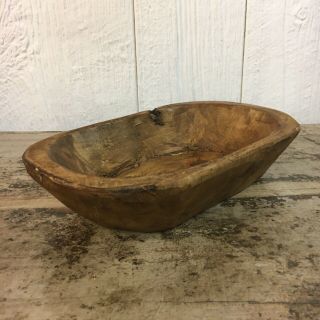 Primitive Small Carved Wooden Dough Bowl Rustic 10”x6” Trencher Tray Farmhouse