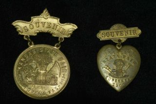 1903 & 1912 Kansas State Fair Souvenir Pin Medallions Antique